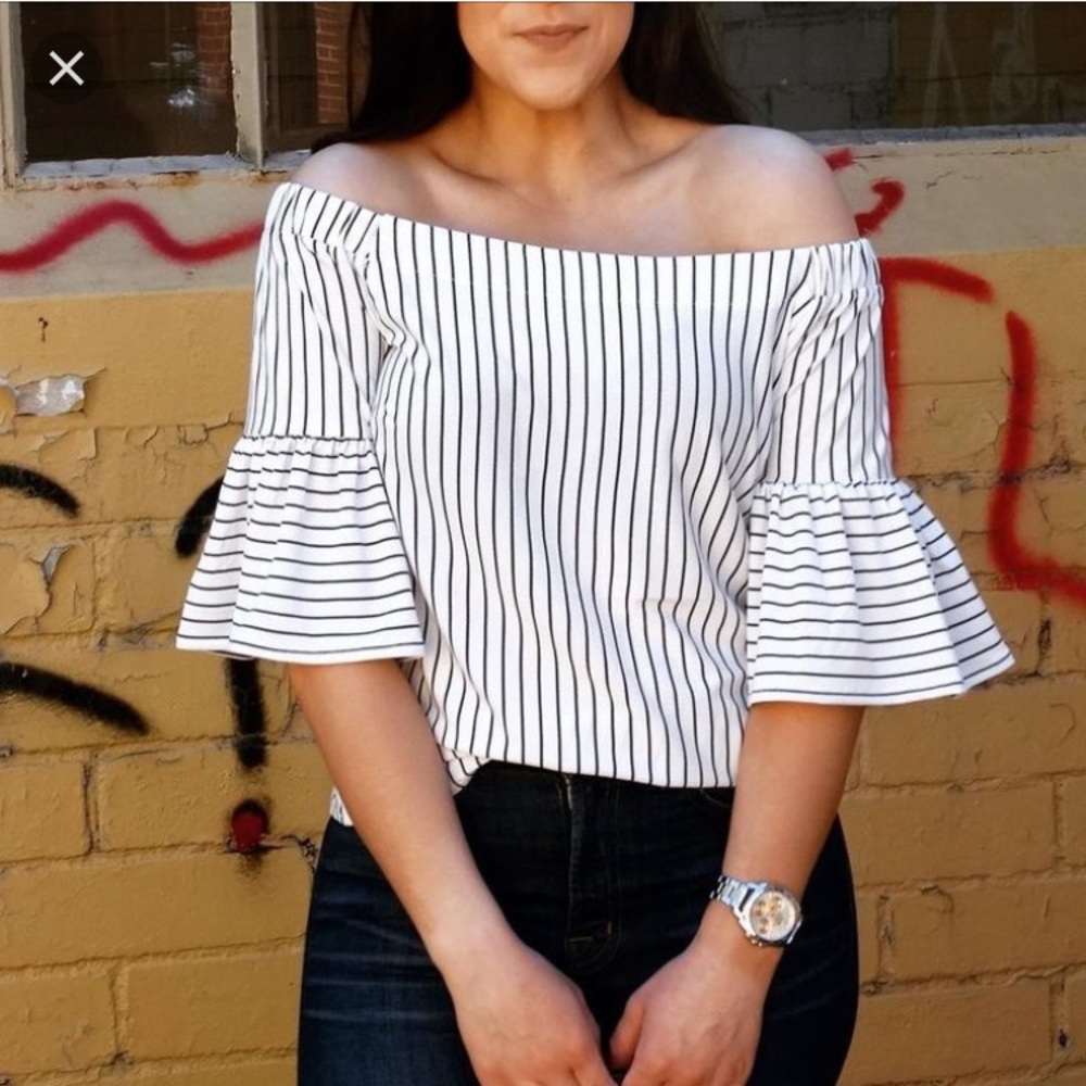 Banana Republic Crepe Stripe Off the Shoulder Top